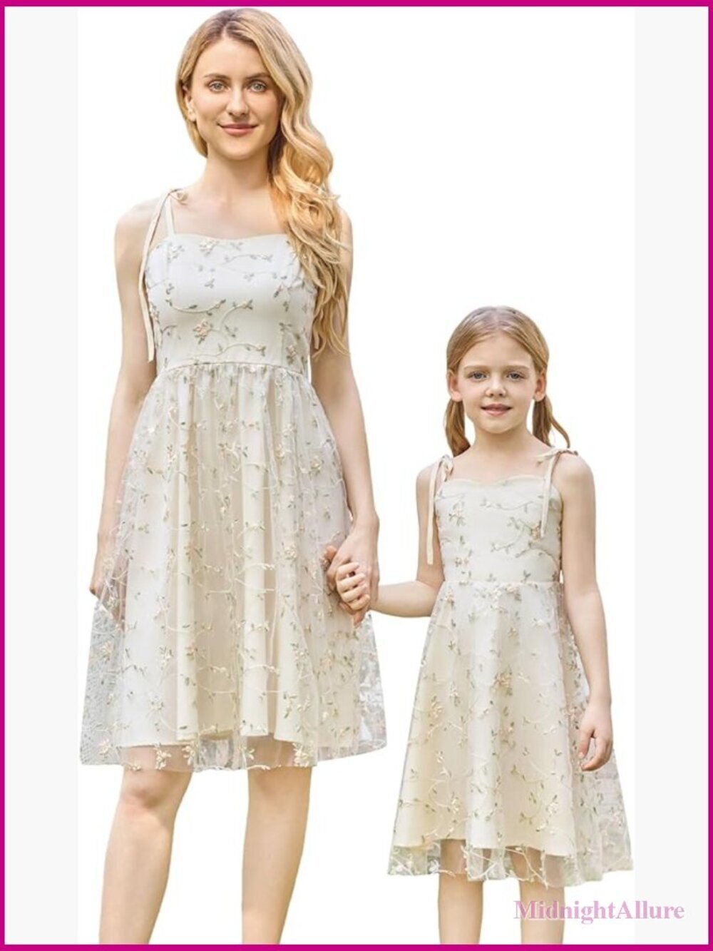 Vintage A-Line Midi Dress with Embroidery and Bow Tie Shoulders